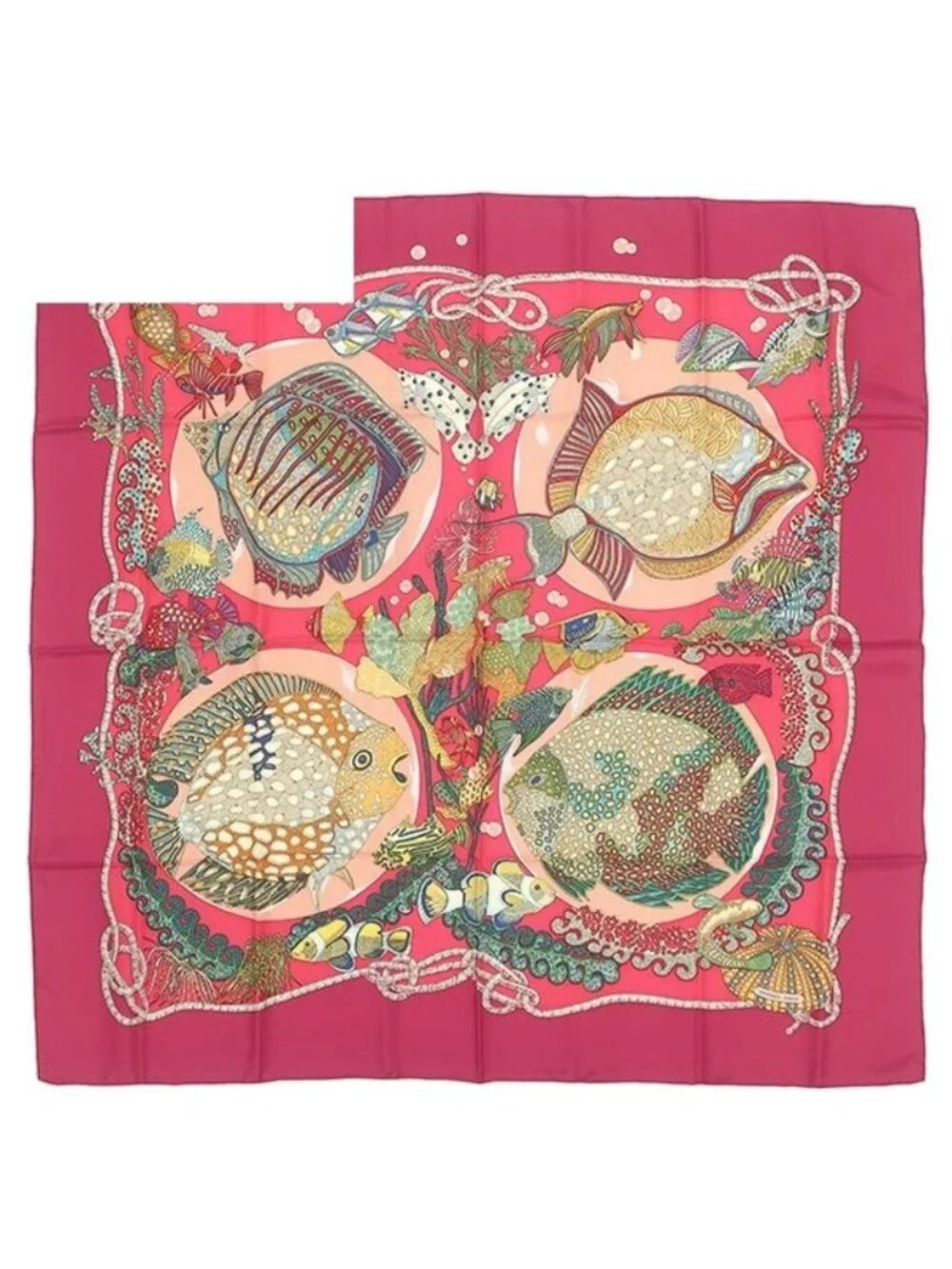 Hermes Scarf Carre 90 Silk Pink Multicolor Grands Fonds Deep